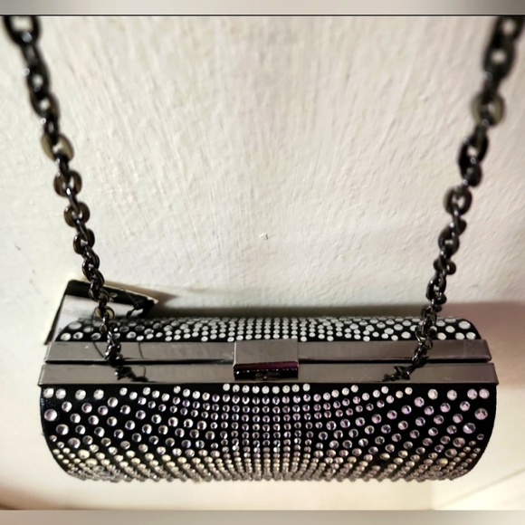 ☆[HP]☆Randi Embellis Sparkley Stylish CrossBody Purse Clutch Bag Gun Metal Chain - Picture 4 of 12